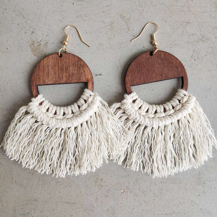 Bohemian Tassel Earrings with Wooden Design for Wedding and Gifts