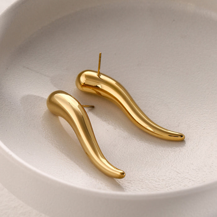 16K Gold Stainless Steel Smooth Surface Earrings - Minimalist Style Jewelry