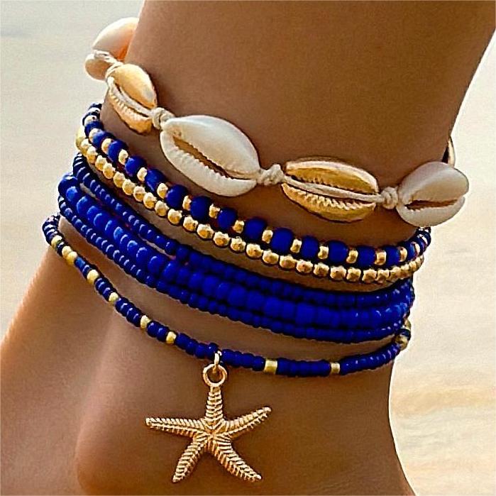 Bohemian Shell and Starfish Bracelet Set – Beach-Inspired Seven-Piece Jewelry