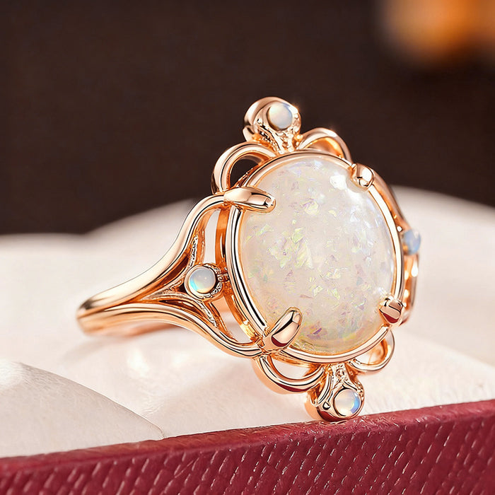 Women's floral teardrop geometric imitation opal ring