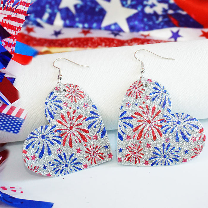 Independence Day Shiny Firework Earrings with Tie-Dye Patriotic Design