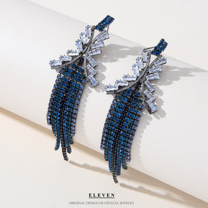 Deep Blue and Silver Tassel Earrings - Creative Long Statement Jewelry for Women