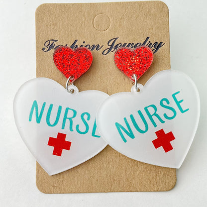 Nurse Acrylic Stethoscope Needle Tube ECG Earrings - wallojewerly 