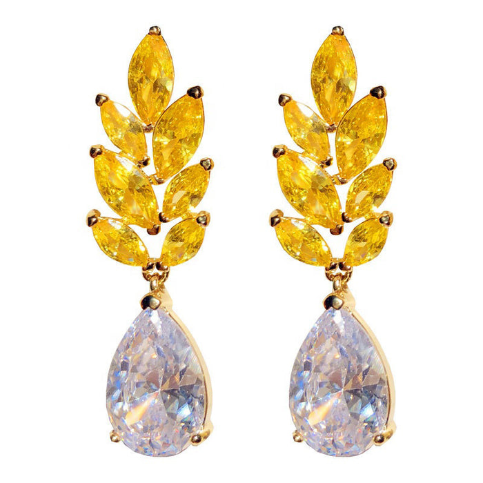 Golden wheat ear teardrop zircon earrings for women