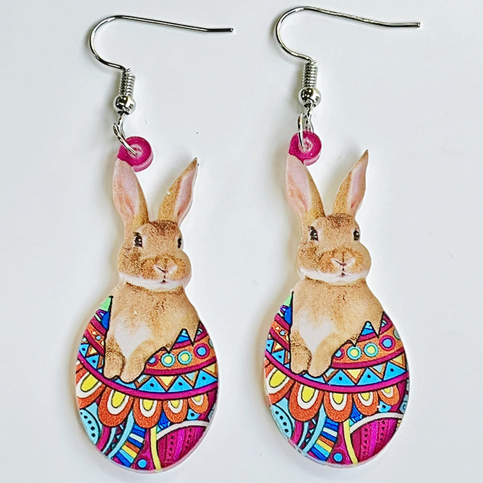 Easter Earrings with Bunny, Flower Basket, and Colorful Egg Designs