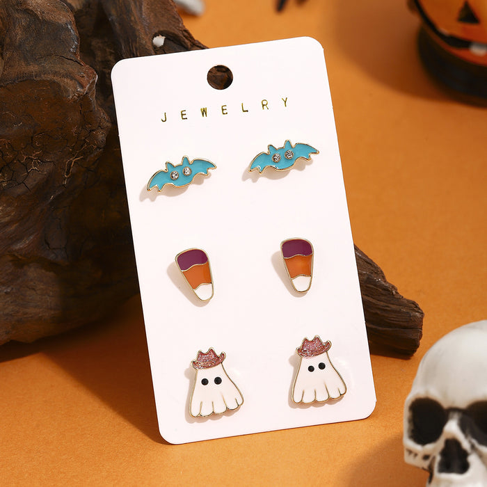 Wholesale Halloween Cartoon Stud Earrings Set - Spooky Pumpkin, Ghost & Bat Alloy Earring Multipack for Women