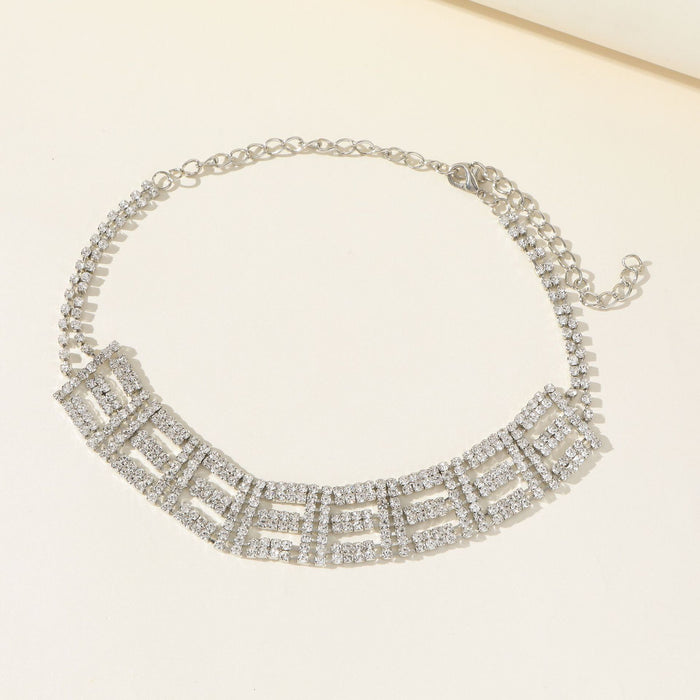 Double-Layer Rhinestone Necklace - Trendy Choker with a Sparkling Earring Set