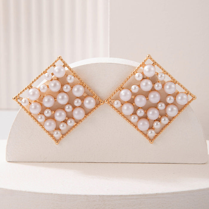 Diamond Pearl Earrings Alloy Square Earrings