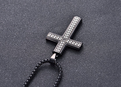 Corroded Stone Inlaid Chain Pattern Stainless Steel Cross Necklace - wallojewerly 