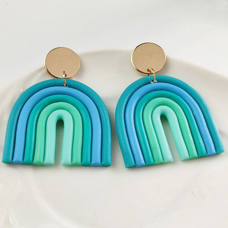 Colorful U-Shaped Clay Earrings - Trendy Rainbow Geometric Design