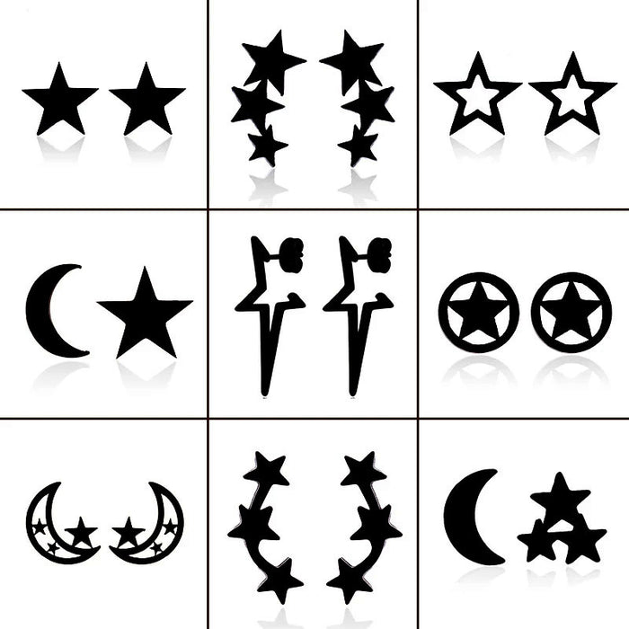 Black star and moon earrings, cross-border new stainless steel simple star and moon earrings personalized accessories wholesale