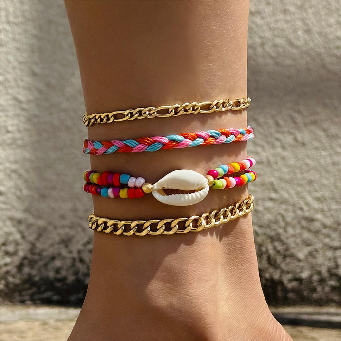 Blue Seahorse and Multi-Layer Anklets - Unique Geometric Foot Jewelry Set