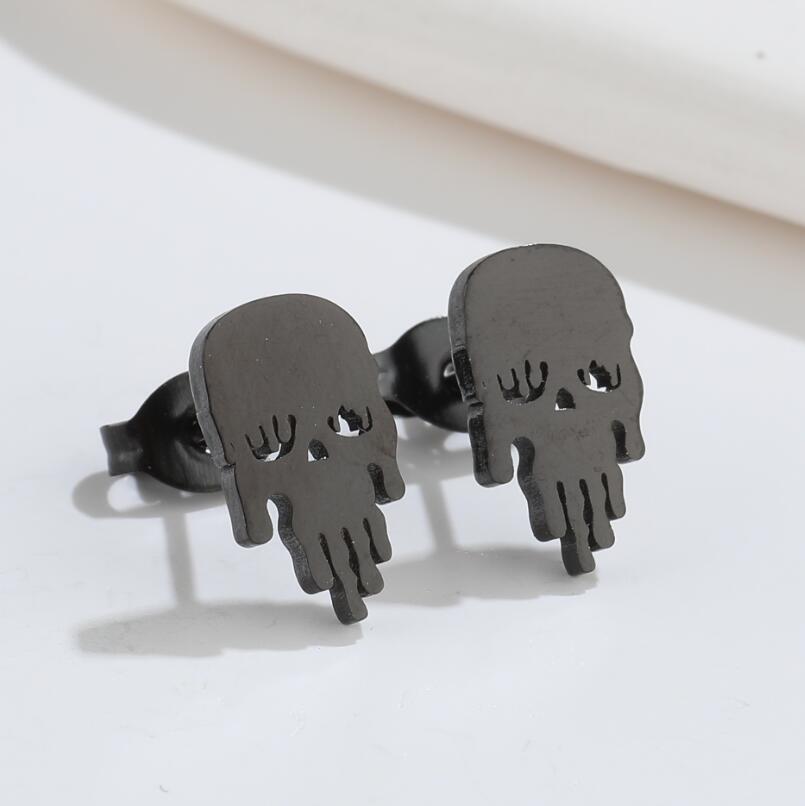 Mini funny earrings, European and American Christmas Halloween stainless steel pumpkin skull spider earrings wholesale