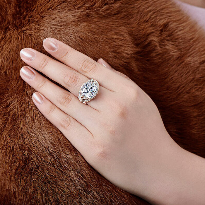 Hollow pattern zircon ring high-end retro luxury women's ring