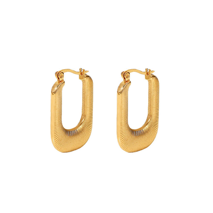 Trending Titanium Steel Earrings - 18K Gold Plated Titanium Steel Threaded U-Shaped Hoop Earrings for Women