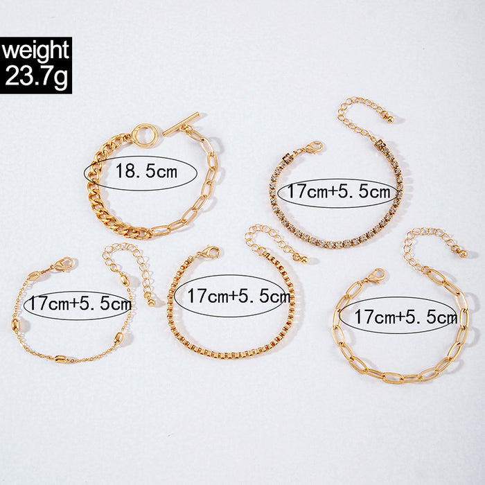 Bold Metal Multilayer Bracelet Set - Stylish Diamond-Studded Jewelry