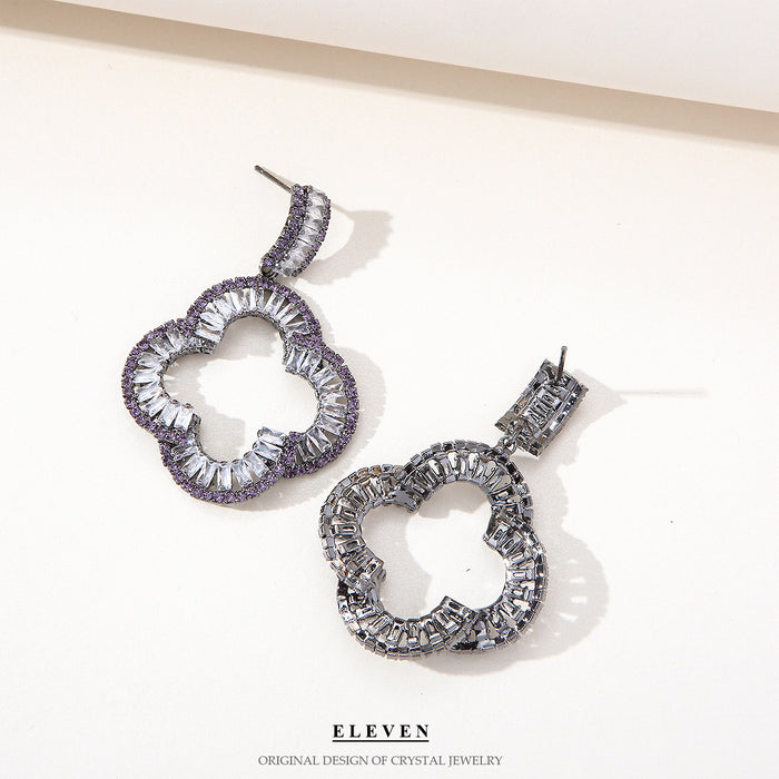 Vintage Clover Earrings - Exquisite Zircon Geometric Jewelry for a Chic Look