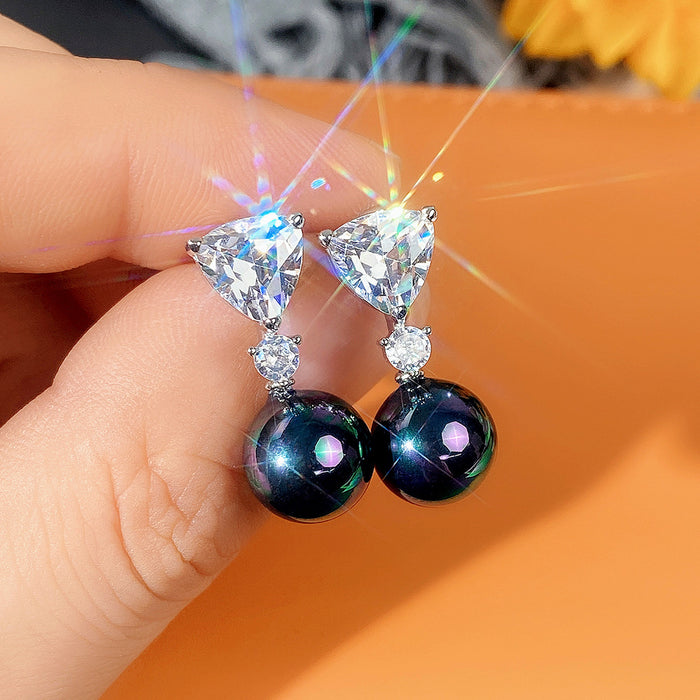 Artificial pearl zircon earrings simple and fashionable women's