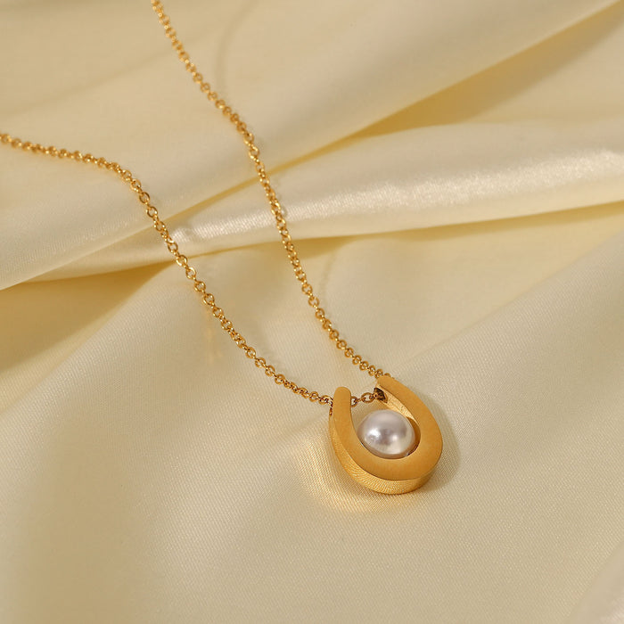 18K Gold-Plated Necklace with Pearl Pendant and U-Shaped Design - Women's Fashion Jewelry