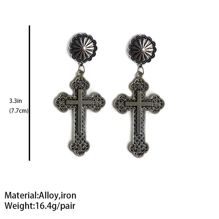 Vintage Cross and Pumpkin Flower Earrings with Turquoise and Alloy Design