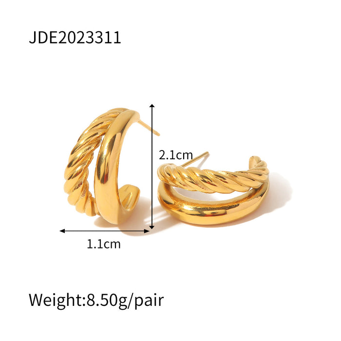 18K Gold Stainless Steel Liquid Shape Stud Earrings - High-End Non-Fading Trendy Jewelry