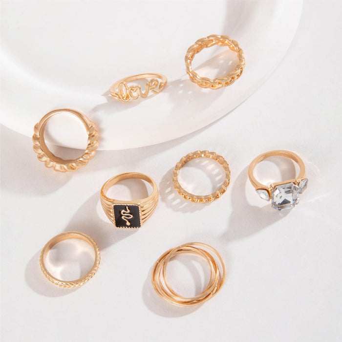 Snake and Love Ring Set - Luxury Rhinestone and Gemstone Eight-Piece Set