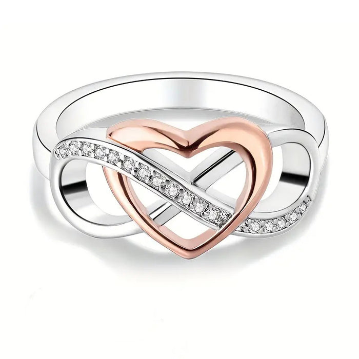 Elegant two-tone zircon hollow heart ring for women