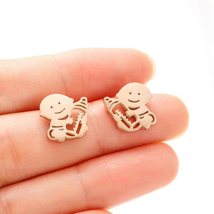 Baby Stainless Steel Stud Earrings - Adorable Mini Cartoon Jewelry for Babies