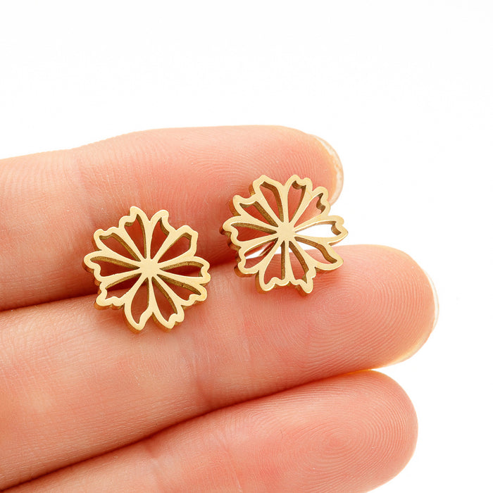 Geometric Flower Hollow Stainless Steel Stud Earrings - Chic and Minimalist Floral Jewelry