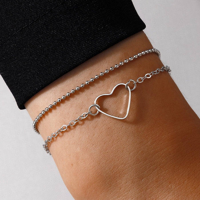 Pulsera de cadena con forma de corazón: pulsera de la amistad con costura de doble capa