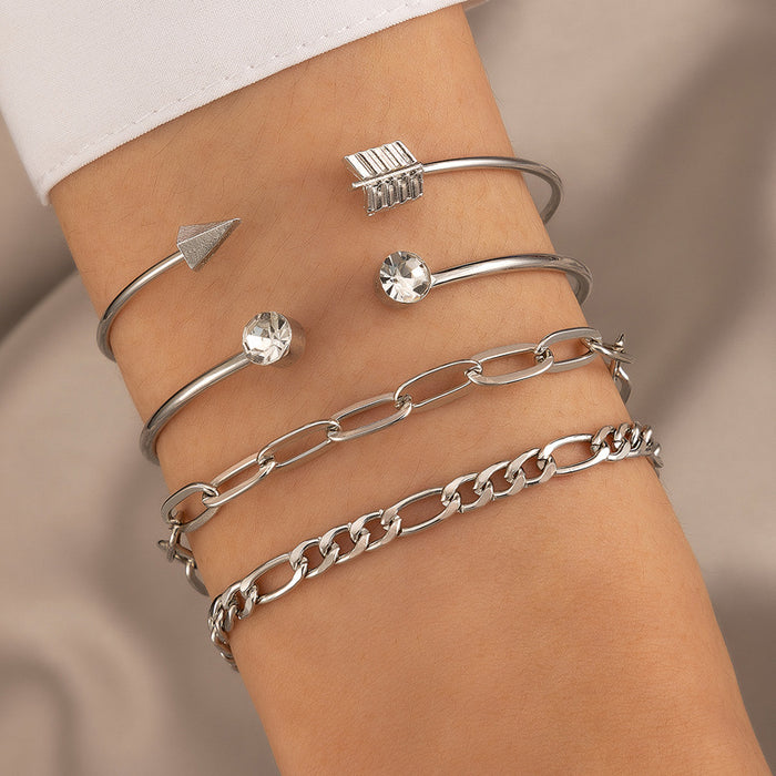 Arrow Chain Inlay Multi-Layer Bracelet Set with Geometric Design