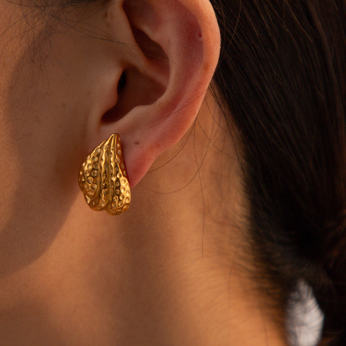 Pendientes de acero de titanio con diseño geométrico martillado de estilo francés vintage: joyas de acero de titanio para mujer