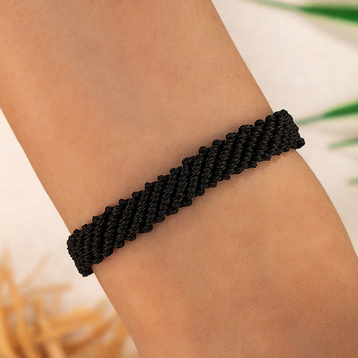 Ethnic Style Braided Black Cord Bracelet with Adjustable Fit