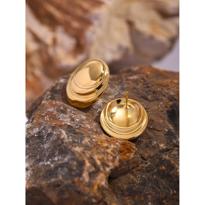 18K Gold Plated Stainless Steel Oval Concave Earrings - Elegant and Trendy Jewelry