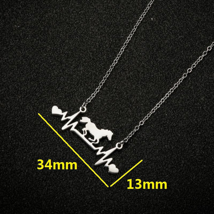 Heartbeat pendant necklace, summer geometric simple love-shaped clavicle chain cross-border light luxury animal horse jewelry