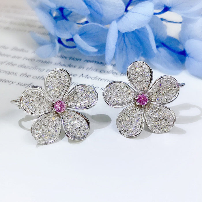 Sweet and temperament floral earrings, Korean creative pink flower earrings