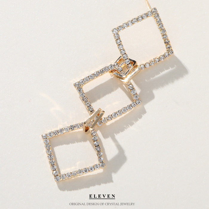 Elegant Square Rhinestone Earrings - High-End Jewelry for a Chic Look