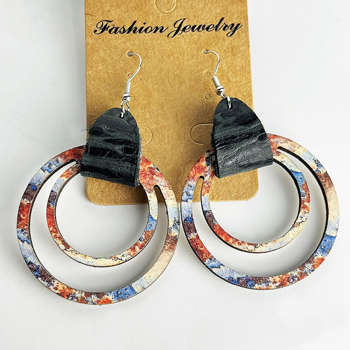 Wooden hollow ring earrings