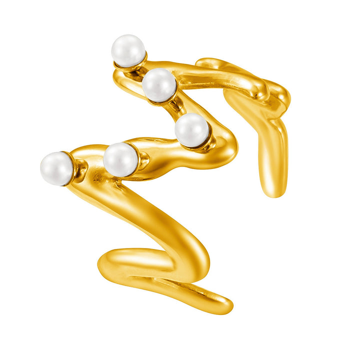 Wholesale stainless steel and titanium steel irregular line pearl-set couple rings