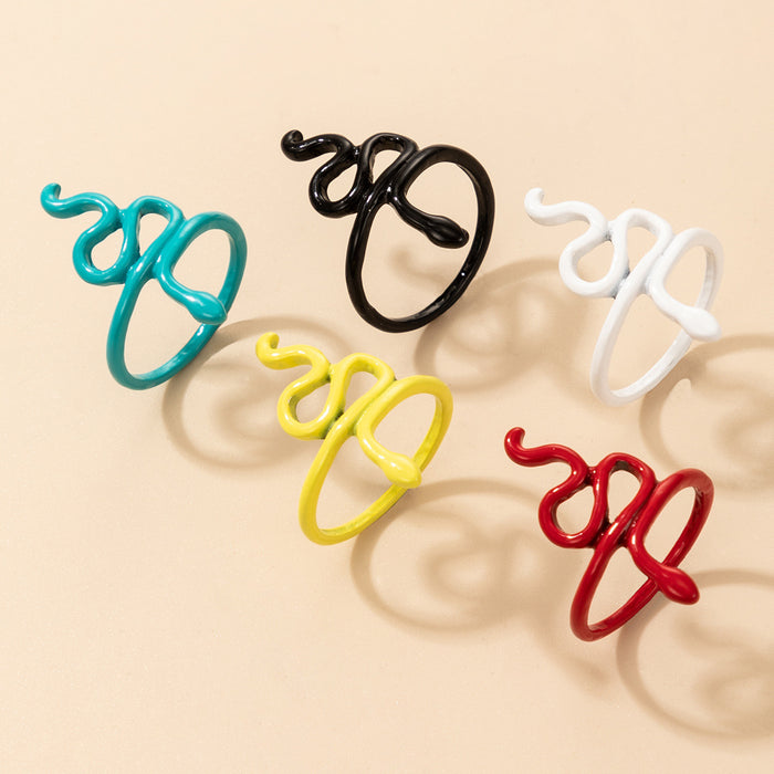 Colorful snake-shaped irregular animal ring 5-piece set