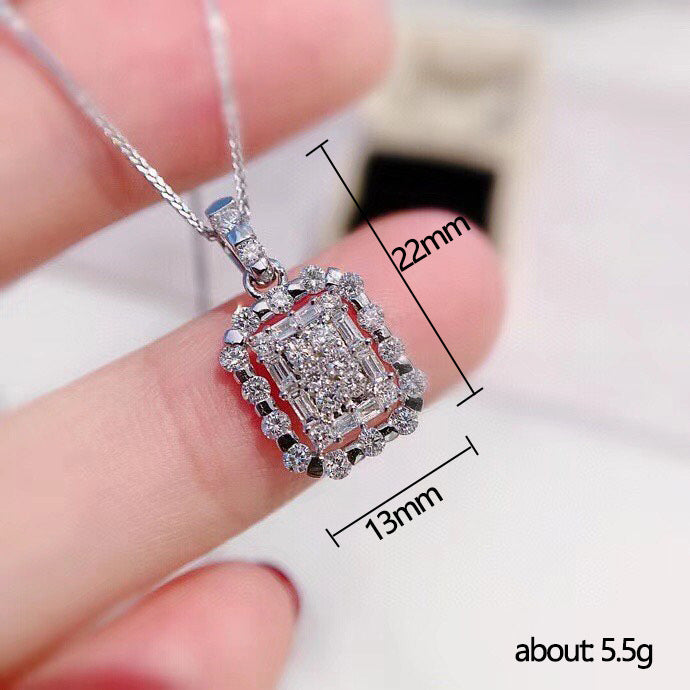 Hollow Square Diamond Pendant Women's Clavicle Necklace