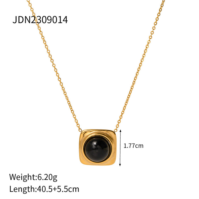 18K Gold-Plated Stainless Steel Circle Pendant Necklace with Star Inlay