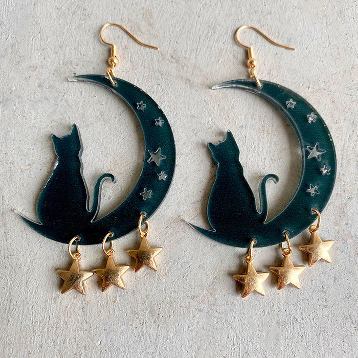 Acrylic black cat earrings