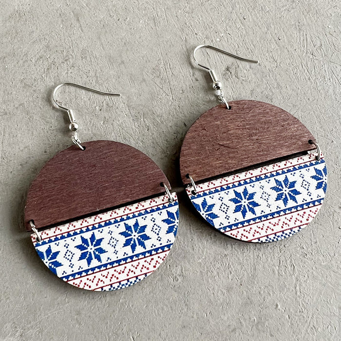 Bohemian Christmas Pattern Patchwork Earrings with Simple Plaid and Stripes