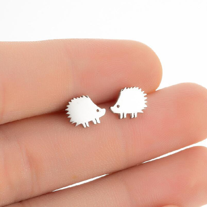 Hedgehog earrings, Japanese simple cute ins fashion small mini animal earrings cross-border accessories in stock