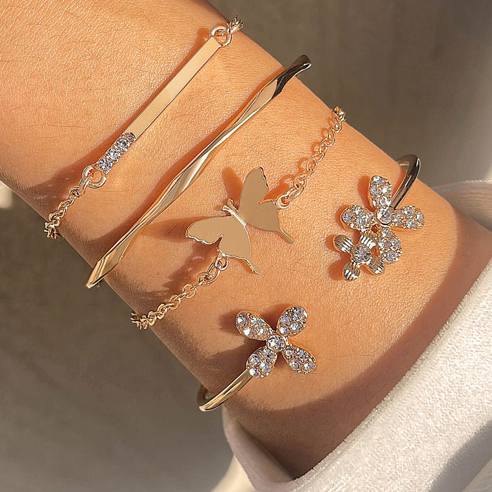 Butterfly and Geometric Heart Bracelet Set – Simple and Luxurious