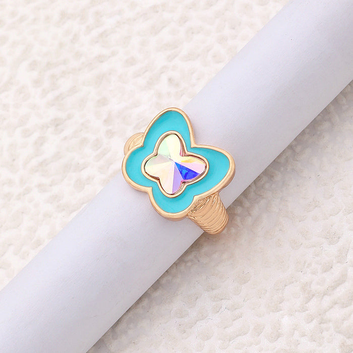 Colorful laser oil drop geometric ring 2-piece set