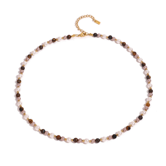 Tiger eye pearl clavicle necklace, Bohemian style high-end design