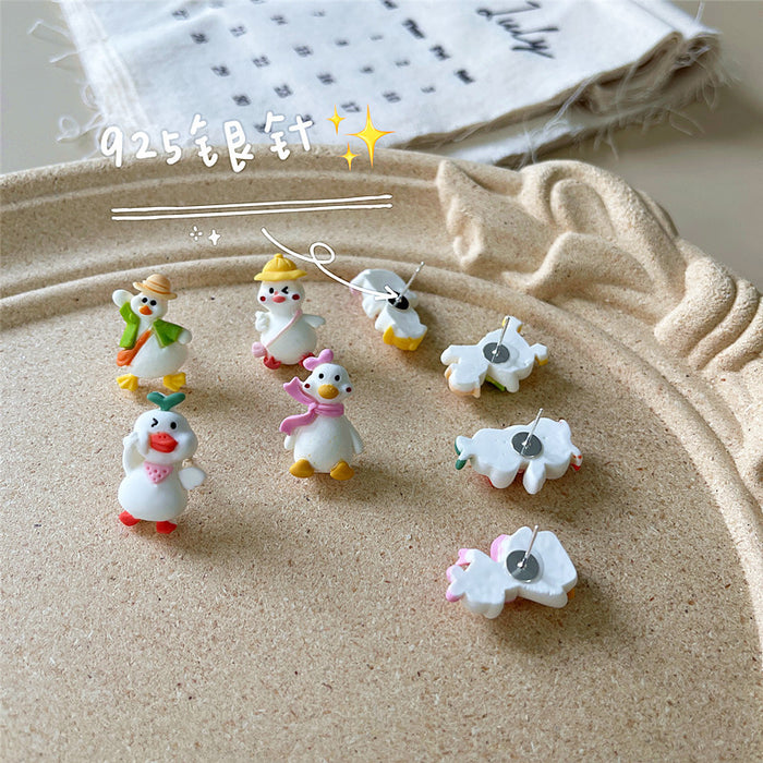 Cartoon duck earrings retro fun resin earrings