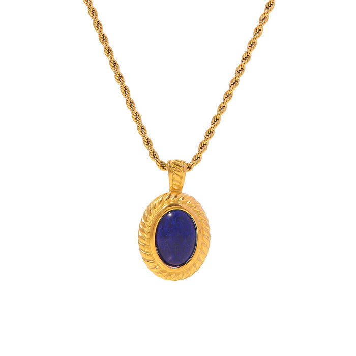 Lapis Lazuli Oval Pendant Necklace with Vintage Design - Women's Fashion Jewelry